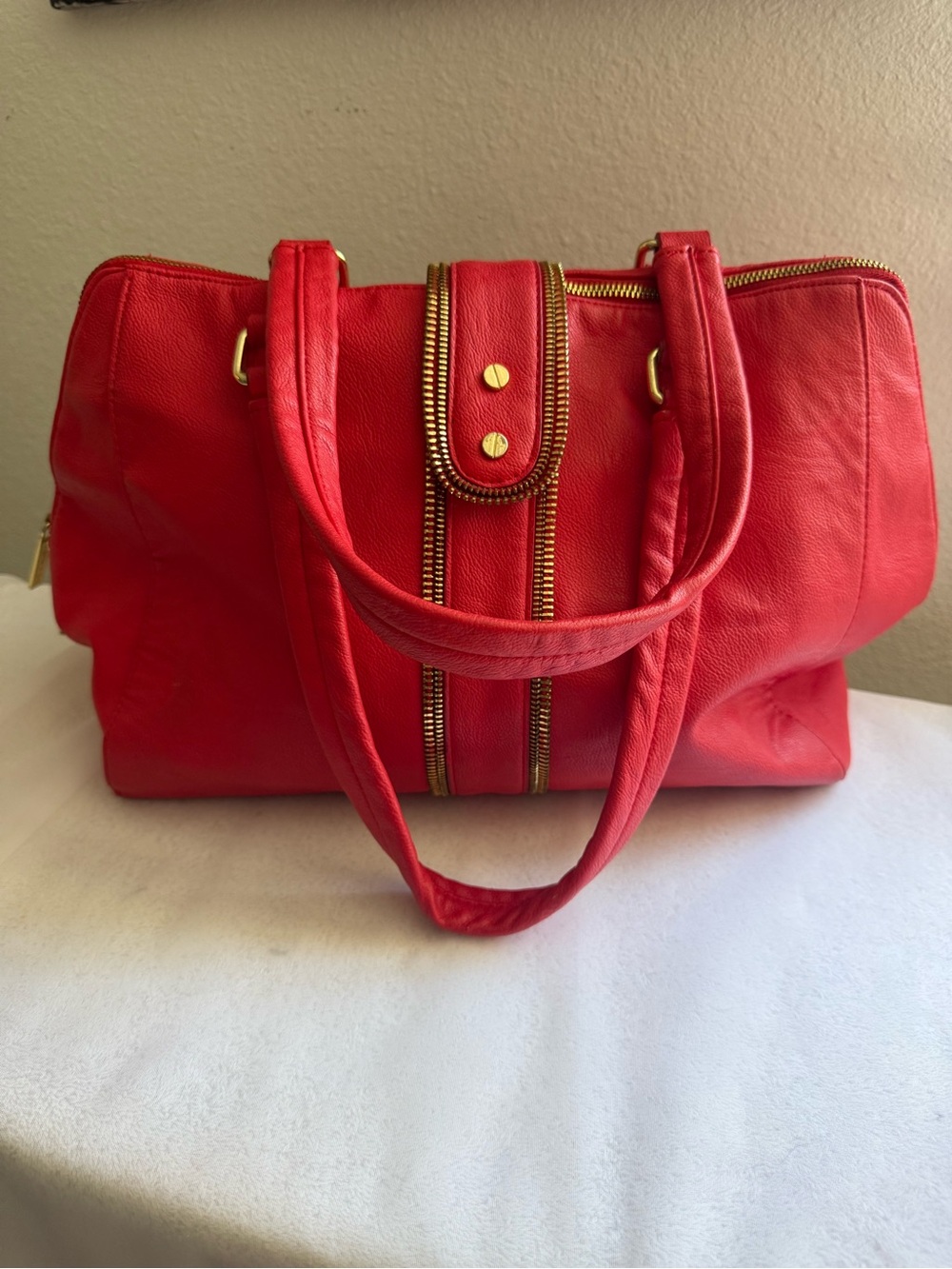 Olivia + Joy Coral Pink Satchel Tote Bag Gold Hardware Large Handbag